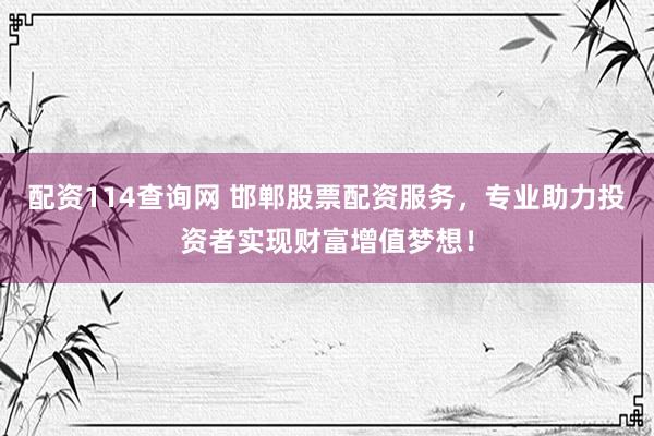 配资114查询网 邯郸股票配资服务，专业助力投资者实现财富增值梦想！