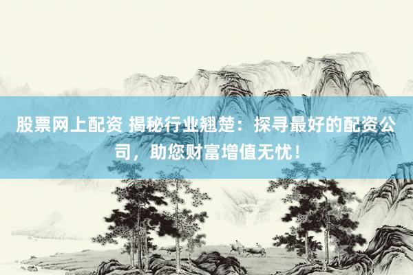 股票网上配资 揭秘行业翘楚：探寻最好的配资公司，助您财富增值无忧！