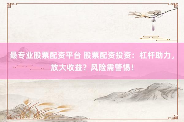 最专业股票配资平台 股票配资投资：杠杆助力，放大收益？风险需警惕！