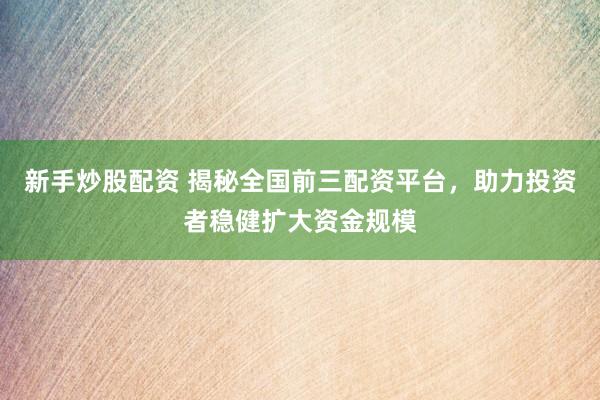 新手炒股配资 揭秘全国前三配资平台，助力投资者稳健扩大资金规模