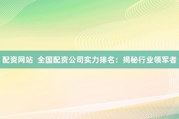 配资网站  全国配资公司实力排名:揭秘行业领军者
