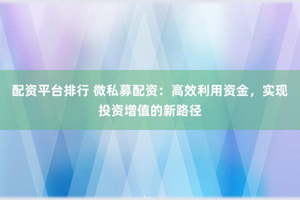 配资平台排行 微私募配资：高效利用资金，实现投资增值的新路径