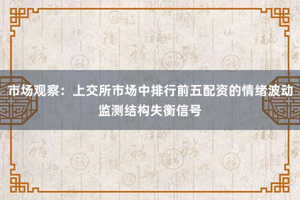 市场观察:上交所市场中排行前五配资的情绪波动监测结构失衡信号